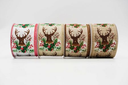 Reindeer & Holly Leaves Ribbon - Reindeer & Holly Leaves Ribbon